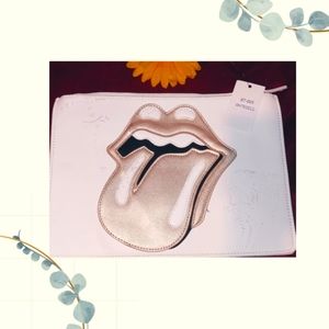 Rolling Stones hand bag. Bolsita de mano gold & white.